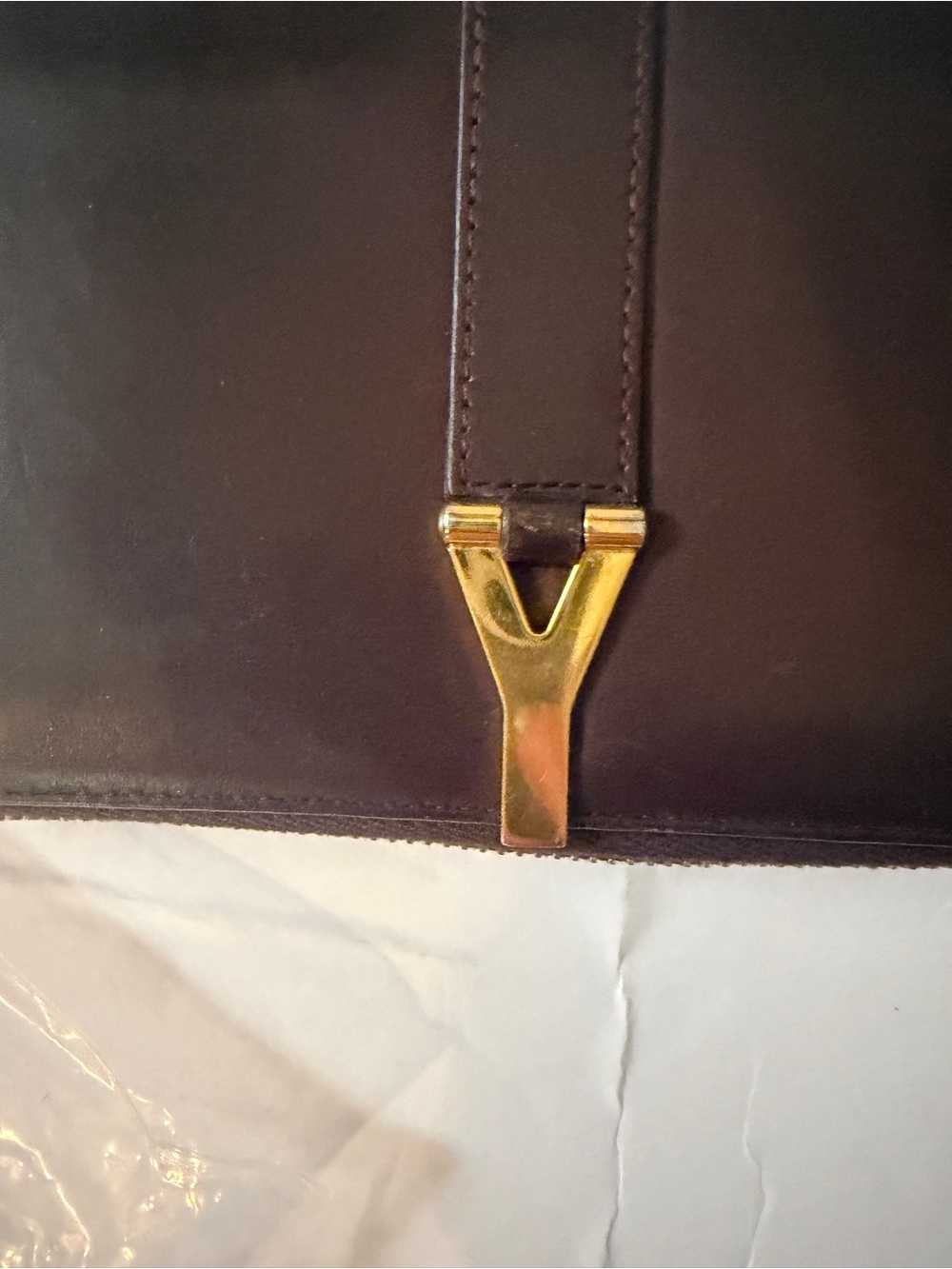 Saint Laurent Dark Brown Leather Wallet with Gold Y Hardware - Picture 4 of 15